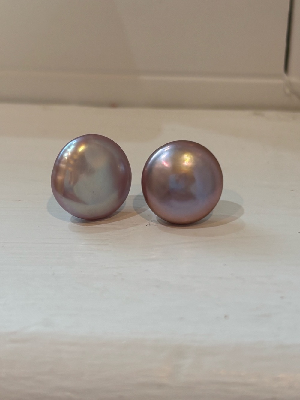 Pink Button Freshwater Pearl Earrings
